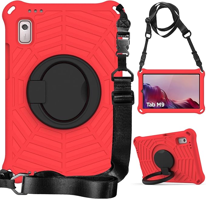 Compatible with Lenovo Tab M9 9.0 inch (TB-310FU) 2023 Case Tablet for Kids Light Weight EVA Rugged Shockproof Full Cover 360 Rotating Handle Stand Case (Red)