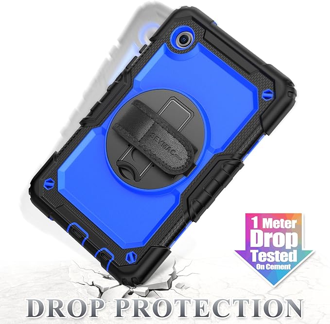 SEYMAC stock Case for Samsung Galaxy Tab A11 8.7'' Full-Body Drop Protection Case with Screen Protector Pencil Holder [360° Rotating Hand Strap] &ampStand Blue+Black