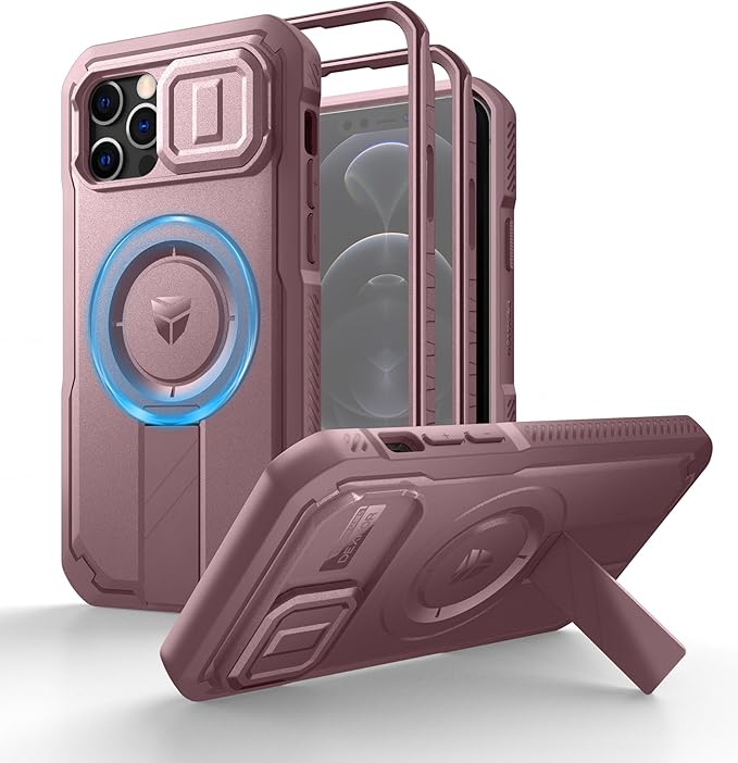 Dexnor for iPhone 12 &amp iPhone 12 Pro Case with Slide Camera Cover &amp Adjustable Kickstand &ampBuilt-in Screen ProtectorMagsafe Rugged Shockproof Bumper Cases Heavy-Duty Protective CoverPeony