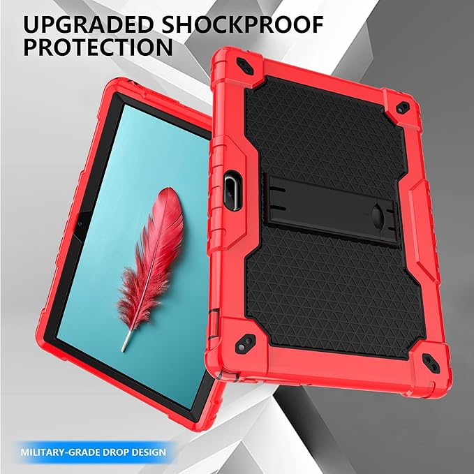 for Vankyo MatrixPad S10 Tab Case YQSAVIOR CUPEISI Coopers YQ10S VIVIMAGE A10 A38 BYANDBY BYYQ10S 10.1 Case Built in Kickstand Shoulder Strap Shell with Screen Protector (Red+Black/2 Pcs)