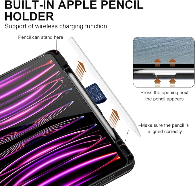 Genuine Leather Case for iPad Pro 13 inch (M5/M4) 2025/2024 with Pencil Holder | Slim Protective Cover with Adjustable StandMagnetic ClosureAuto Wake/Sleep Premium Leather | Blue