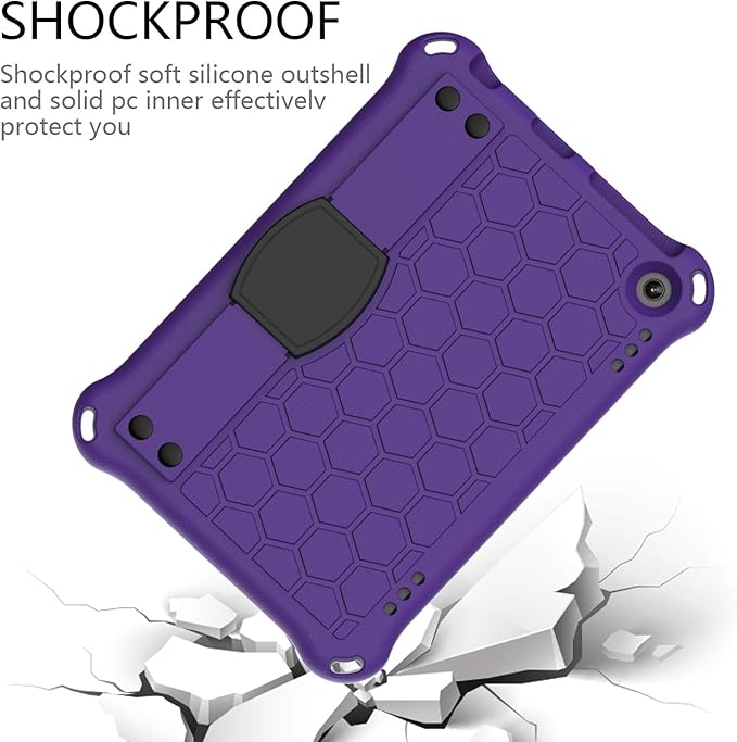 Bumper Case for Fire HD 8/Plus 10th Gen (2020 Only) Techcircle Shockproof Hand Belt Stand Cover Kids EVA Foam Honeycomb Protective Case with Shoulder Strap Handle Light Cover Purple