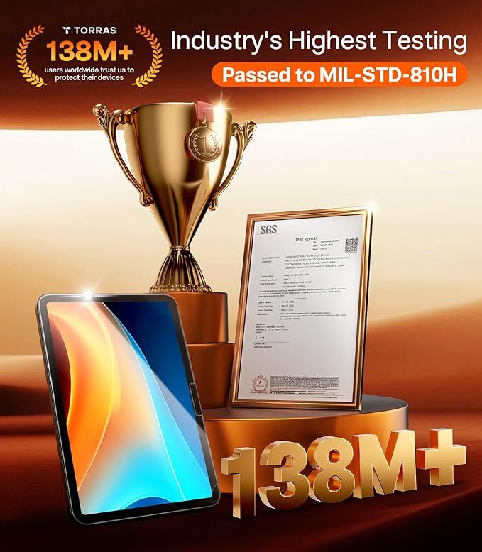 TORRAS for iPad Air 13 Inch Screen Protector M4 2026 M3 2025 M2 2024 Military Grade Shatterproof TOP 9H+ Tempered Glass One-Pull Installation Anti-Scratch Bubble Free HD Clarity