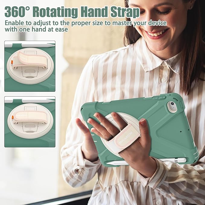 BRAECNstock for Apple iPad mini 5th/ 4th Generation Case 7.9 2019/2015 Shockproof Protective with Pen Holder Rotating Hand Strap &amp Stand Shoulder Strap Case for iPad mini 5/4 Emerald Green