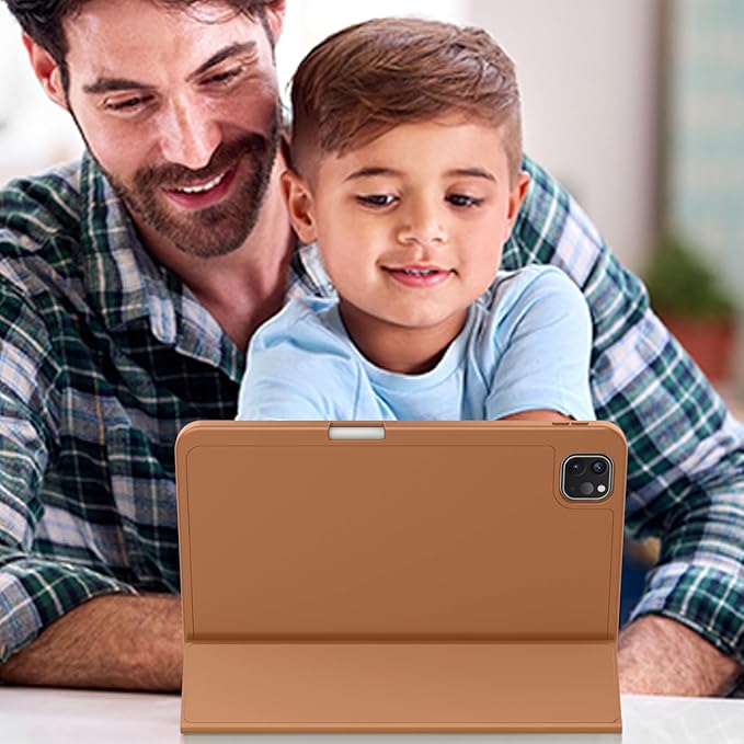 ZryXal iPad Pro 11 Inch Case (M5) 2025/ (M4) 2024 (Model: A2836/A2837/A3006) Trifold Stand Smart Cover with Pencil Holder and Soft TPU Back Auto Wake/Sleep (New Brown)