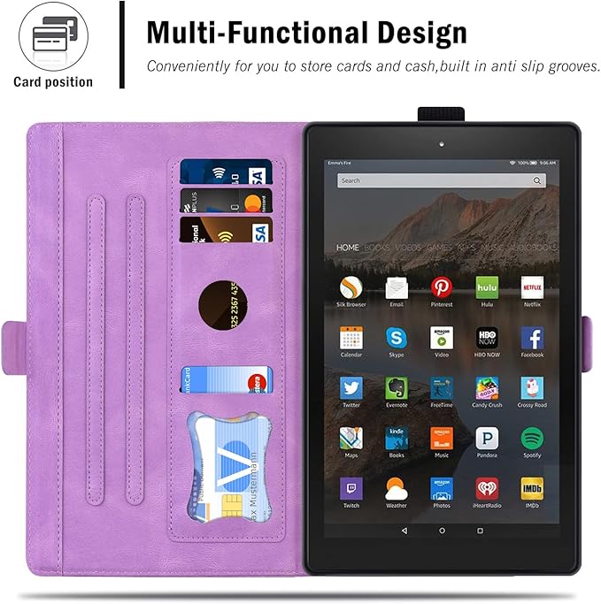 Case for Fire HD 10 Tablet 9th/7th/5th Generation 2019/2017/2015 Release Multiple Angles Viewing Stand Cover Soft TPU Back Cover with Pen Holder and Auto Wake/Sleep Purple