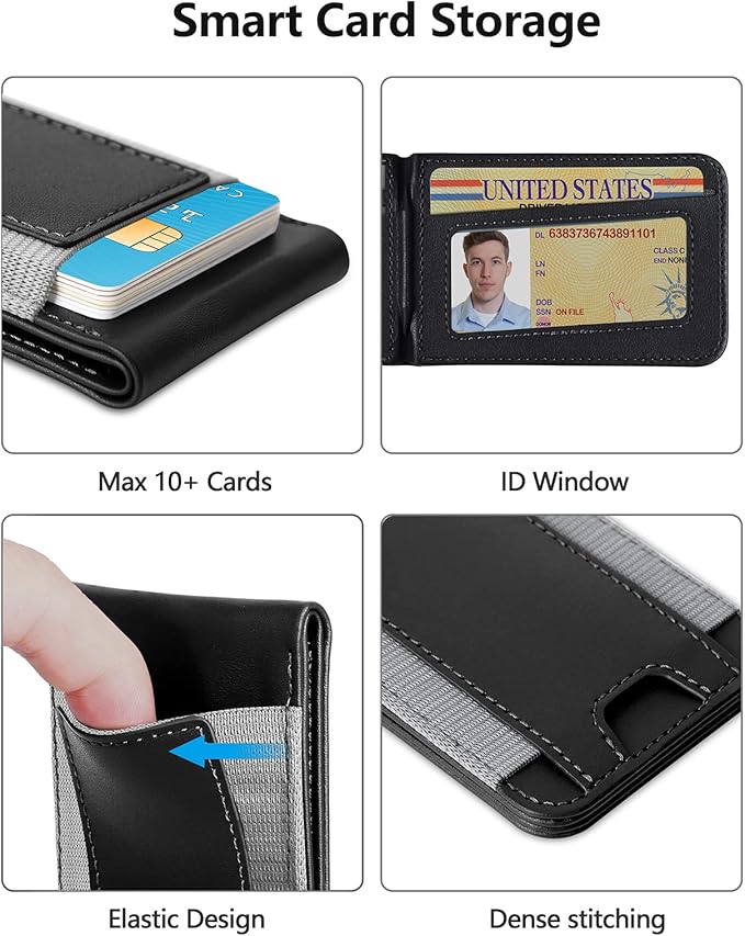 ExtreLife 2-in-1 Magsafe Wallet Adjustable Stand Open ID Window Magnetic Wallet for iPhone 17/16/15/14 Pro Max/14 Pro/14 Plus/13/12 Series 9 Cards Holder Vegan Leather Black