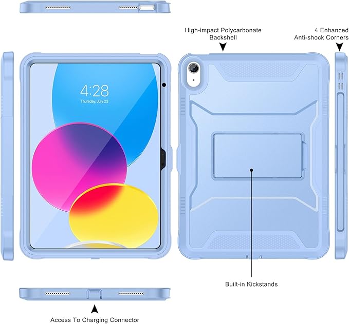 Soke Case for iPad (A16) 11th Generation 11-inch 2025 iPad 10th Generation 10.9-inch 2022 with Built-in Screen Protector and Kickstand Rugged Full Body Protective Cover - Light Blue
