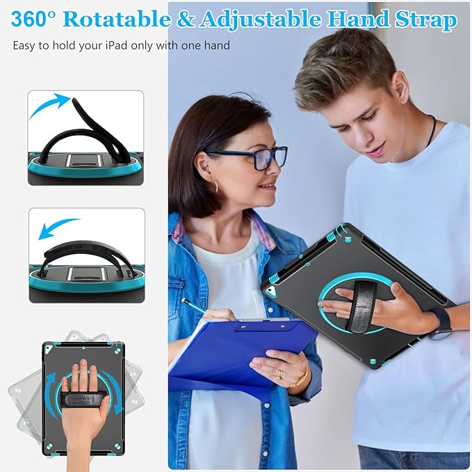 Case for iPad Pro 12.9 2nd Generation 2017&amp 2015 1st Generation Heavy Duty Rugged TPU Protective Cover with Screen Protector- Stand + Handle Hand &amp Shoulder Strap + Pencil Holder- Mint Green