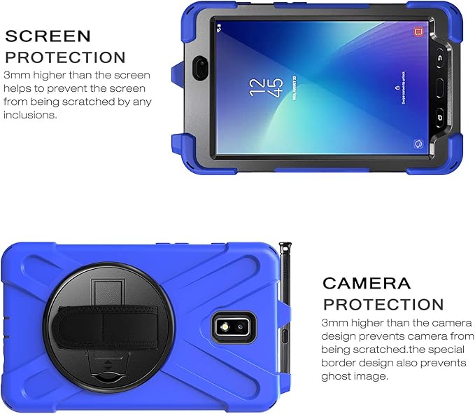 Case for Samsung Galaxy Tab Active 2 8.0 T390 T395 T397 Military Grade [15 ft Drop Tested] Full-Body Shockproof Protective Cover with 360° Rotation Stand Hand Strap &amp Pencil Holder