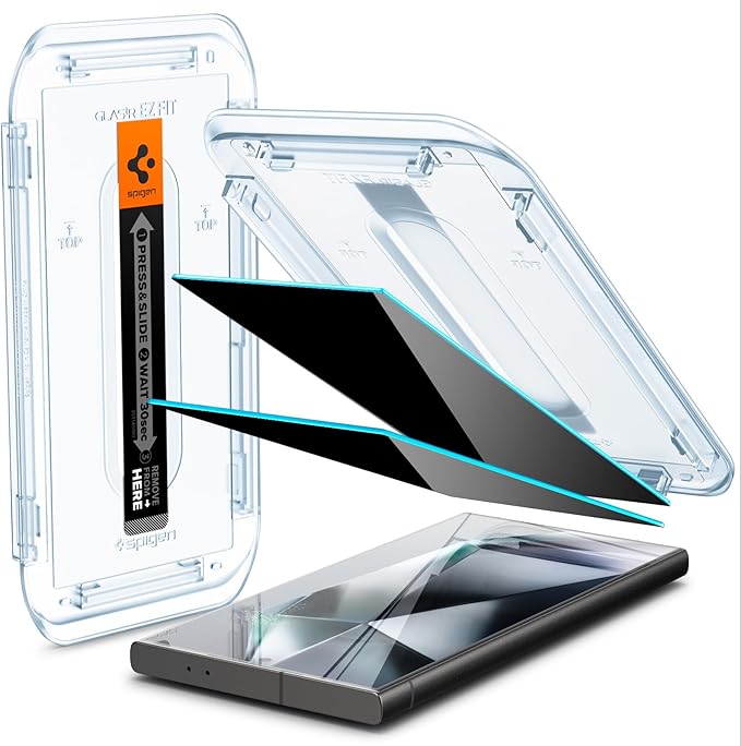 Spigen Tempered Glass Screen Protector [GlasTR EZ FIT - Privacy] Designed for Galaxy S24 Ultra [Case Friendly] - 2 Pack