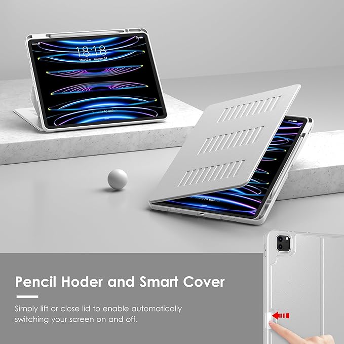 VIKESI Case for iPad Pro 12.9 6th / 5th / 4th / 3rd Generation Case 2022/2021/2020/2018Multiple Angles Magnetic Stand CoverShockproof Soft BackPencil Holderand Auto Sleep/WakeGray