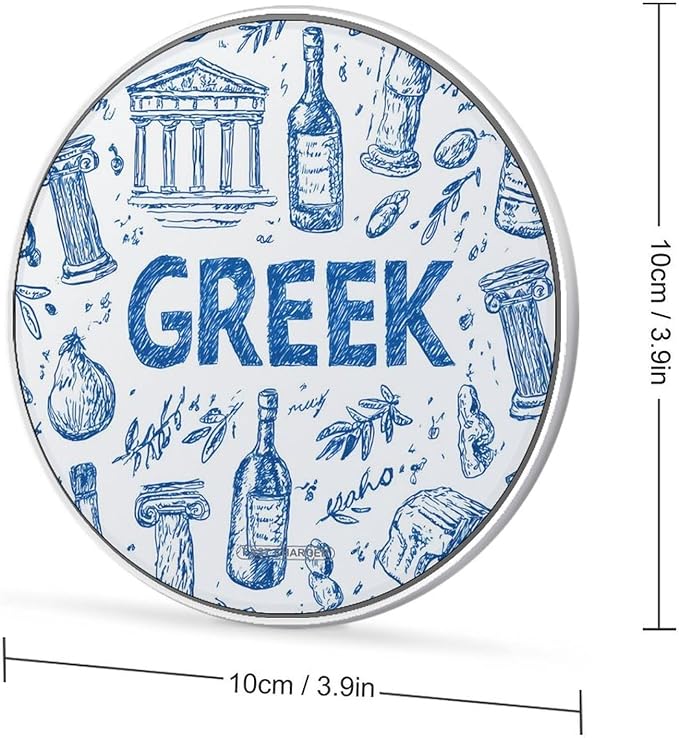 Greek Symbols Olive Wine Bottle Phone Charger Magnetic Charging Pad Anti-Slip with USB Cable