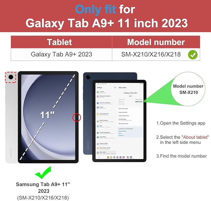 Stand Case for Galaxy Tab A9 Plus 11 Inch 2023 (SM-X210/X216/X218) UUcovers Trifold Cover with Pencil Holder [Auto Sleep/Wake] Clear Transparent Back Shell &amp TPU Shockproof Frame Sky Blue