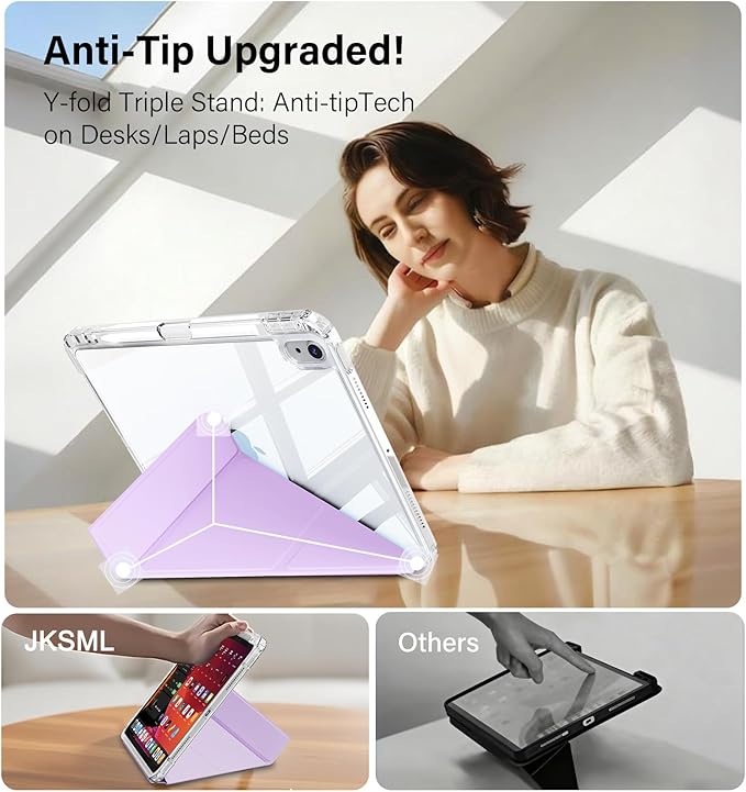 JKSML Case for iPad (A16) 11th/10th Gen with 8+ Viewing Angles DIY Detachable Sliding Cover Fully Clear Hard Back Shell Solid Y-fold Stand Pencil Holder for iPad 10.9 (2022)/ 11 (2025)-Purple-1