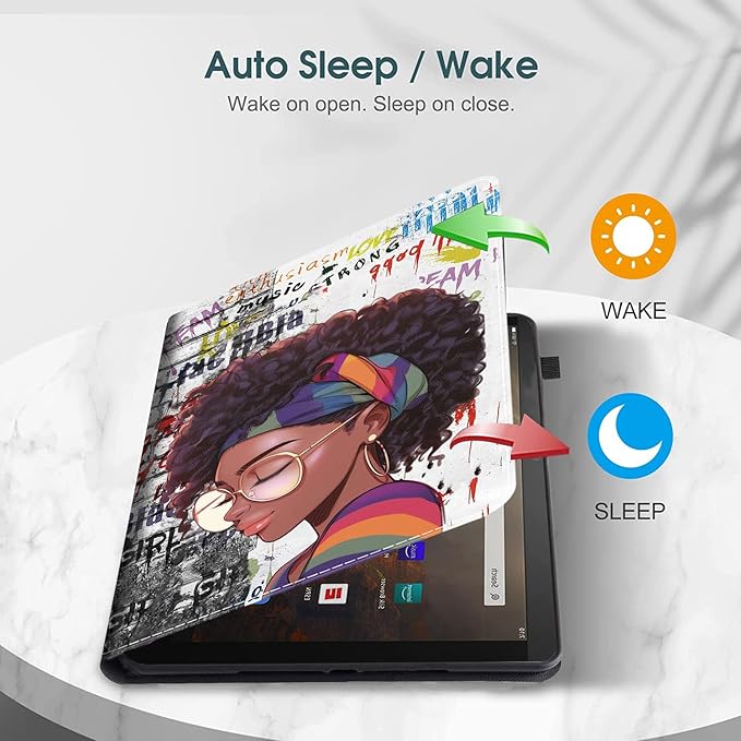 Case for Amazon Fire HD 10 Tablet (9th/7th/5th Generation2019/2017/2015 Release) Multi-Angle Smart Stand Cover Auto Sleep/Wake for Fire 10.1 InchAfrican American Women Graffiti