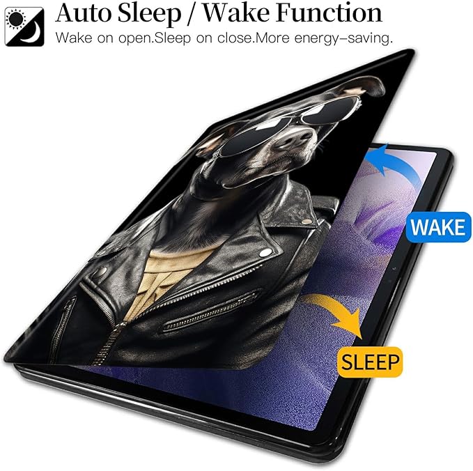 Case for Kindle Fire HD 10 Tablet (5th/7th/9th Generation2015/2017/2019 Release) Dog with Sunglasses Theme 360 Degree Rotating Stand Protective Cover with Auto Sleep/Wake for HD 10 Tablet