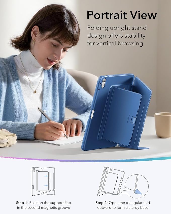 ESR for iPad Air 13 Inch Case M4/M3/M2 (2026/2025/2024) Vertical Stand Cover Multi Stand Angles Ultra-Stable Case with Pencil Holder Flip Series Blue