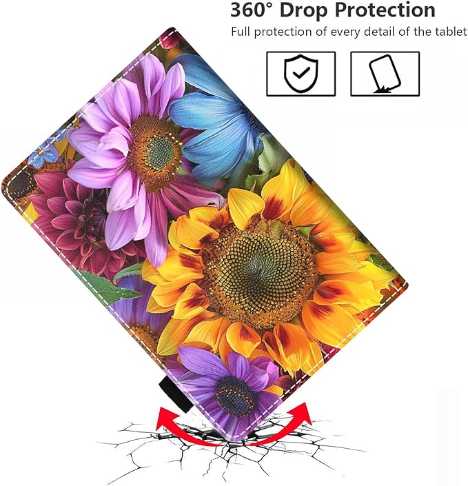 Case for Amazon Kindle Fire HD 10 &amp 10 Plus Tablet 10.1 (13th/11th Generation 2023/2021 Release) - Premium PU Leather Cover with Auto Sleep Wake Sunflowers