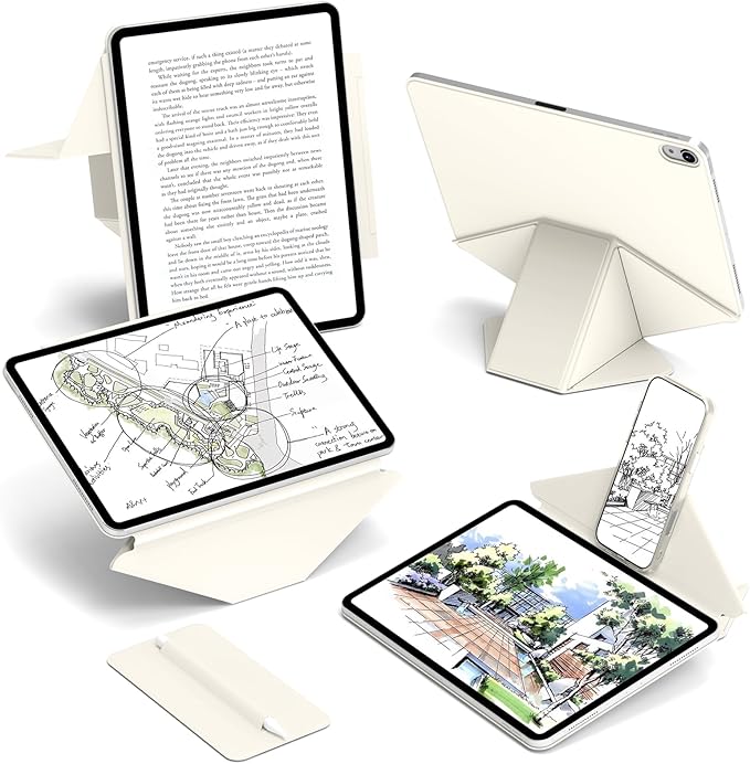 JKSML Dynamic Folio Case for iPad Air M4/M3/M2 11 &amp Air 4th/5th Gen 10.9 Detachable Pencil Holder 20+ Multi-Angle Origami Cover Slim &amp Ergonomic &amp Powerful Magnetic - Cream