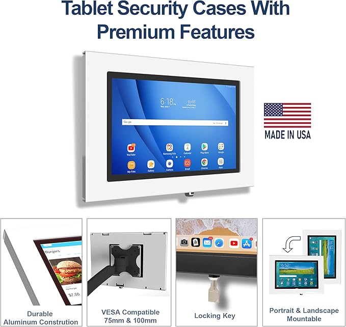 TABcare Locking Anti-Theft Metal Case for Samsung Galaxy TAB S9 FE+ 12.4 S7+ S8+ S9+ S10+ S7 FE Tablet for Kiosk POS Store Show Display Time Clock (TAB S9 FE+ Black)