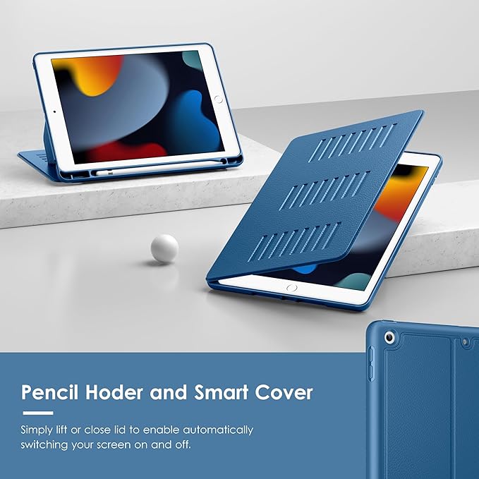VIKESI Case for iPad 9th / 8th / 7th Generation 10.2 inch (2021/2020/2019 Released)Multiple Angles Magnetic Stand CoverShockproof BackPencil Holderand Auto Sleep/WakeNavy Blue