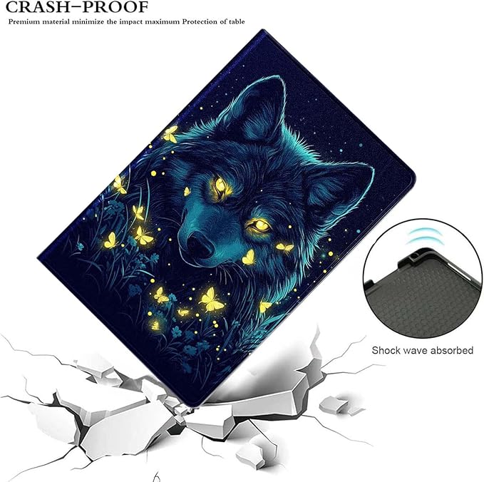 for iPad 5th/6th GeniPad Air 1/2 iPad 9.7 Inch CasePU Leather Cover with Auto Wake/Sleepand Adjustable Viewing Angles.Wolf with Butterfly