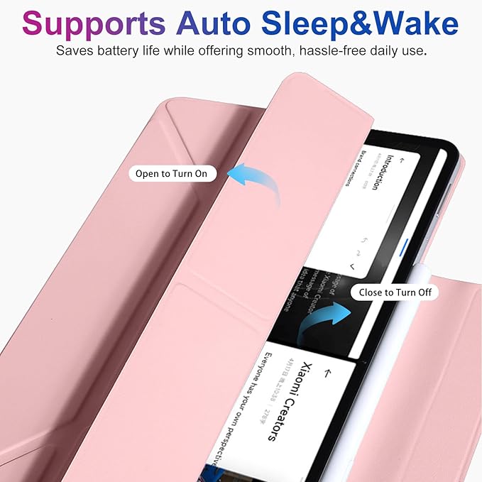 Case for Lenovo Idea Tab Plus 12.1 Inch – Multi-Angle Stand PU Leather Soft Cover with Hidden Pencil HolderSlim Lightweight Back Protective Folio Case ShockproofAnti-Scratch[Pink]