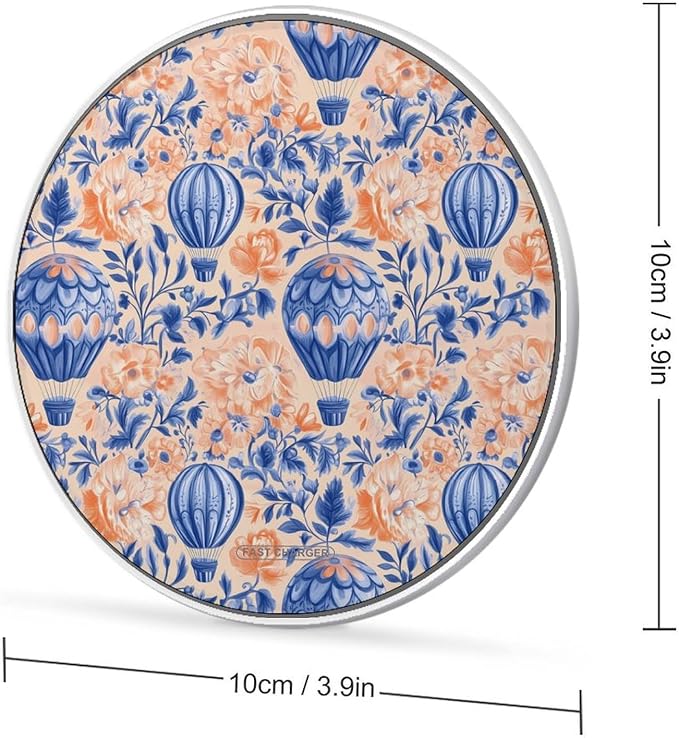 Hot Air Balloon and Floral Wireless Charger Anti-Slip Wireless Charging Pad Slim Charger Mat for Men Women