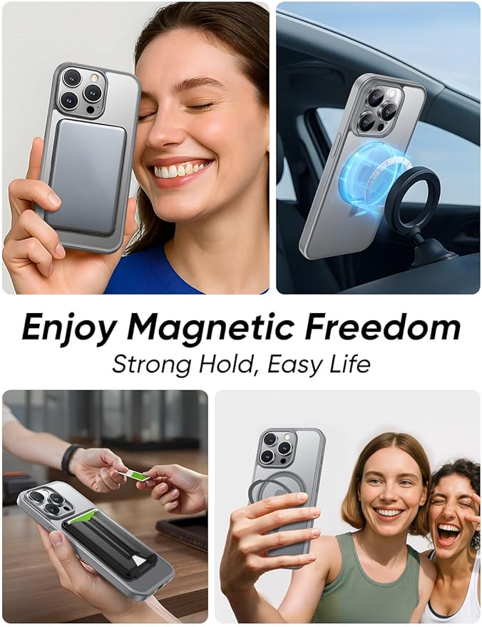 MAGIC JOHN 360° Rotatable Magnetic Invisible Stand for iPhone 15 Pro Max Case [Anti-Slip Grip] [Compatible with MagSafe] 16FT Shockproof for iPhone 15 Pro Max Case with Kickstand Gray