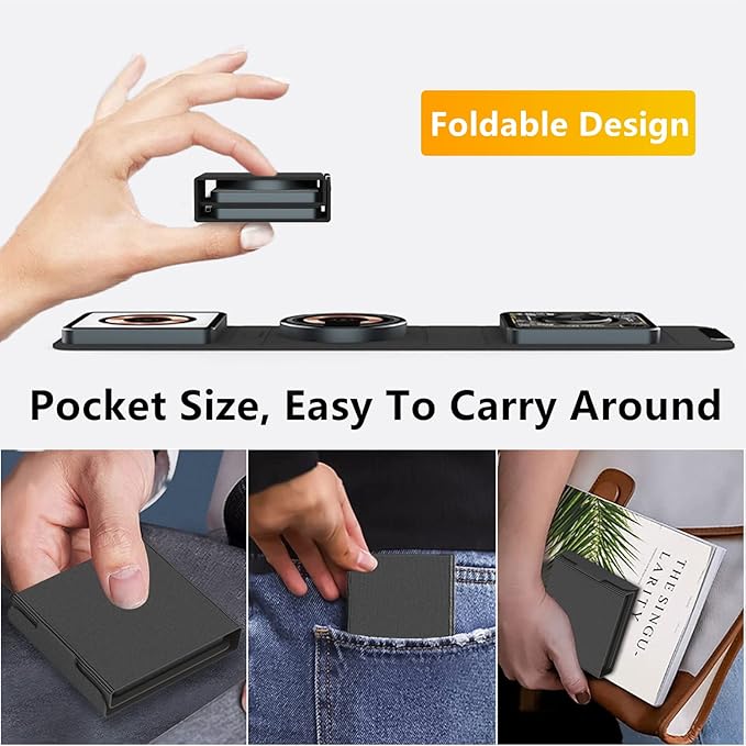 Mag-Safe 3 in 1 Charging Station for Apple [with 25W Adapter] Foldable Magnetic Wireless Charger 15W Fast Charging Pad Travel Charger for Multple Devices for iPhone 15 14 13 12 Apple Watch AirPods