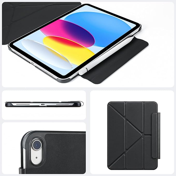 SPARIN Magnetic Case for iPad A16 11th/10th Gen (2025/2022) Origami Stand Cover with Auto Sleep/Wake Multi-Angle Viewing Hidden Pencil Holder Ultra Slim Lightweight &amp Stable on Sofa/Bed - Blac