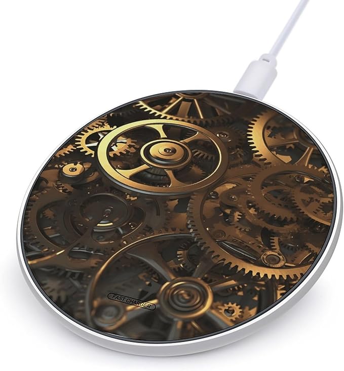Cool Steampunk Gears Wireless Charger Fast Wireless Charging Pad with USB Cable 10W Anti-Slip Magnetic Wireless Charger Portable Slim Charger Puck Travel Charging Station