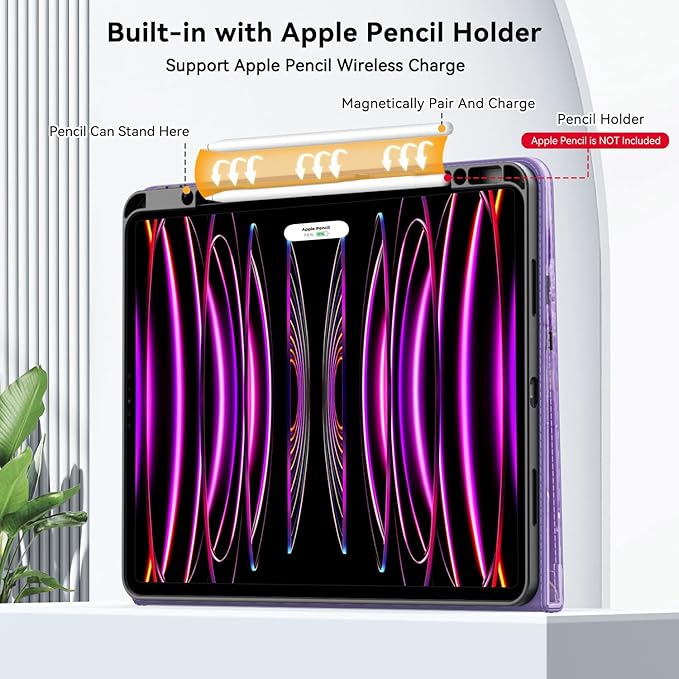 Case for New iPad Pro 12.9 inch 6th/5th/4th/3rd Generation 2022/2021/2020/2018 12.9'' ipad Pro Leather Folio Protective Cover 6/5/4/3 Gen with Pencil Holder Auto Wake/Sleep Marble Purple