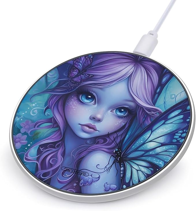 Butterfly Fairy Print Wireless Charger Anti-Slip Wireless Charging Pad Slim Charger Mat for Men Women
