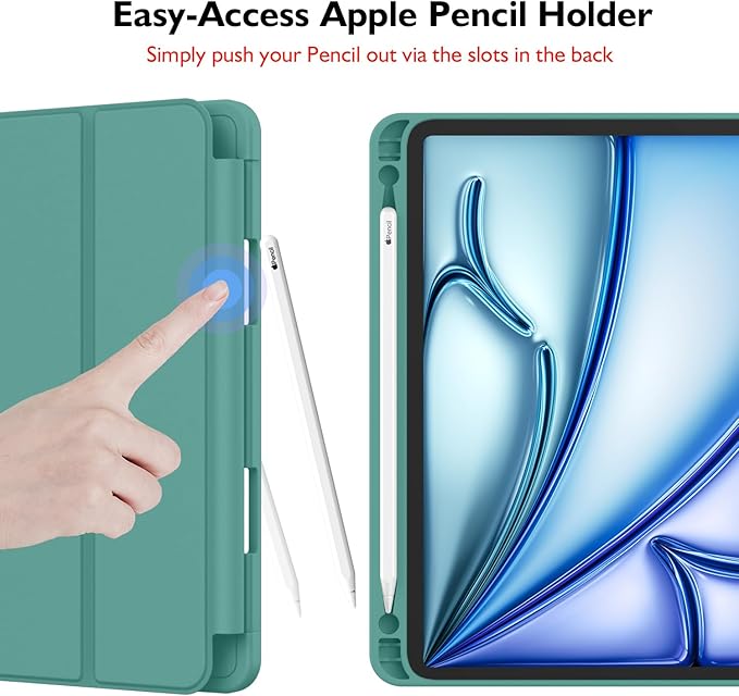 iMieet iPad Air 11 Inch Case M4/M3/M2(2026/2025/2024) iPad Air 5th/4th Generation Case 2022/2020 10.9 Inch with Pencil HolderTrifold Stand Smart Case with Soft TPU Back(Forest Green)