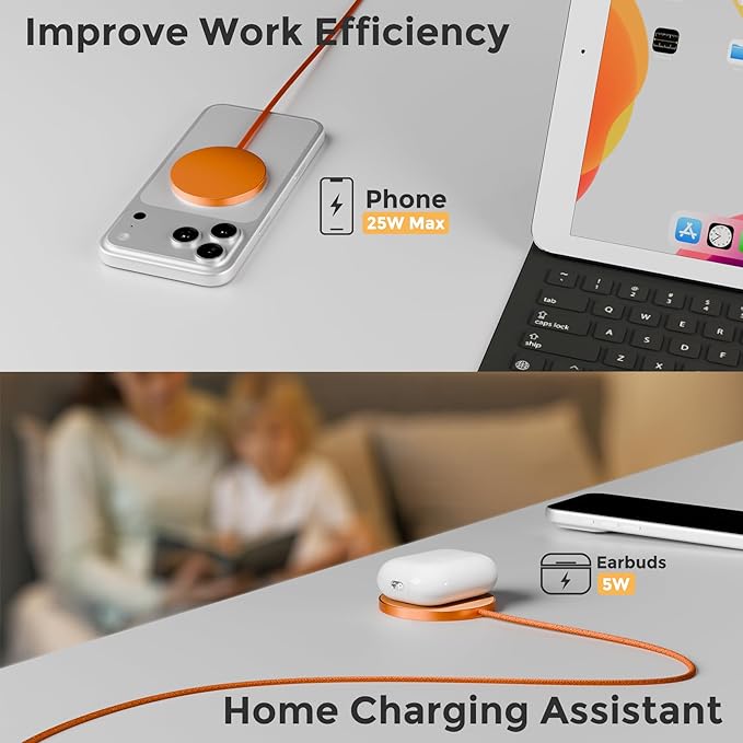 25W Magnetic Wireless Charging Pad: Qi2.2 Qi2 MagSafe Fast Charger for iPhone Air 17e 17 16 15 14 Pro Max Samsung Galaxy S26 S25 Google Pixel 10 &amp AirPods Gift Ideal for Desk Travel (Orange 2P