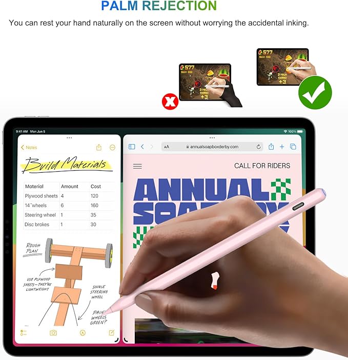 Charging HATOKU Pencil for iPad with Tilt &amp Palm Rejection Magnetic Stylus Pen for ipad Air M3/3/4/5 iPad mini 5/6 ipad 6/7/8/9/10/11 Gen ipad Pro 11/12.9 (Pink)