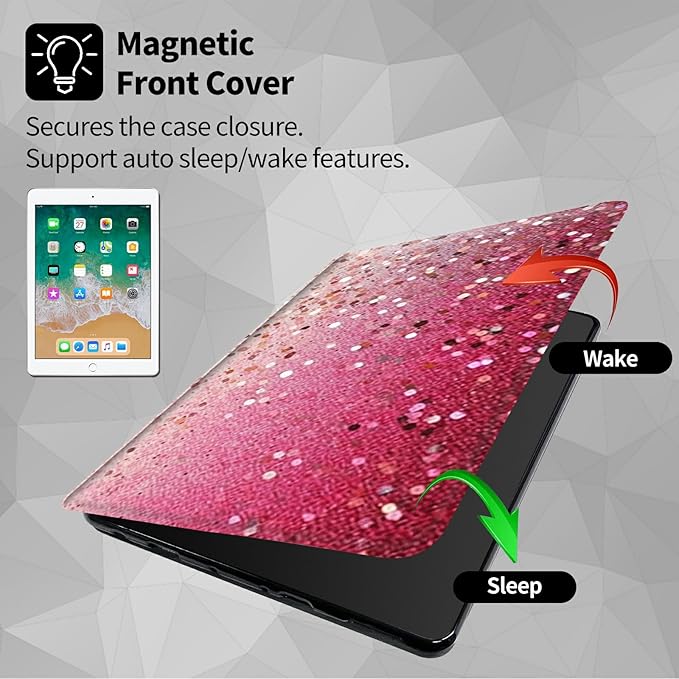 Case for Samsung Galaxy Tab S8 Plus 2022/S7 FE 2021/S7 Plus 2020 12.4 Inch Pink Glitter Theme 360 Degree Rotating Stand Smart Protective Cover for Samsung S7 FE Tablet