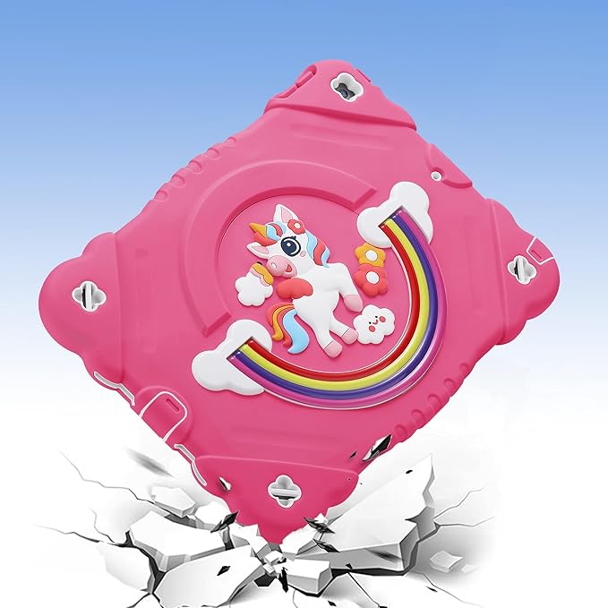 XZC Case for iPad 9th/8th/7th Generation 2021/2020/2019(10.2 inch) Unicorn Cute Cover Heavy Duty Shockproof Protective Case with Built-in Stand Strap for Kids Girls Women (Rose)