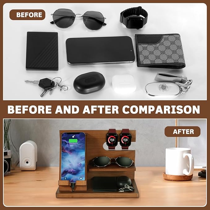Fathers Day for Dad Dad Birthday Gifts Wood Phone Docking Station Nightstand Organizer Gifts for Dad Christmas Father's Day Dad Gifts from Daughter Son Organiser Birthday Presents for Dad