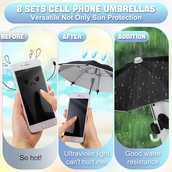 8 Sets Phone Umbrella for Sun Phone Umbrella Cell UV Protection Adjustable Sunshade with Hand Style Suction Cup Outdoor Sun Shield Sunshade for Summer Beach Holiday (Lovely)