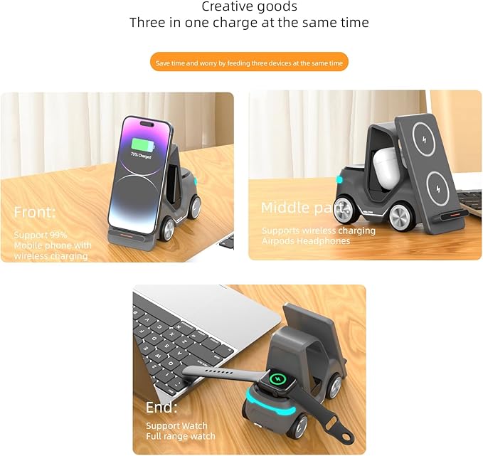 5-in-1 Wireless Charging Station Compatible with iPhone/Apple Watch/AirPods/Android Phones Fast Charging &amp Smart Protection All-in-One Desktop Portable Charger Dock (White)