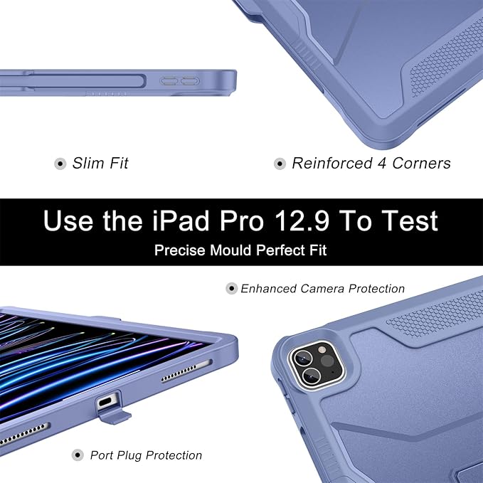 Soke Case for iPad Pro 12.9 Inch 6th/5th/4th Generation(2022/2021/2020 Release) Rugged Shockproof Protective Cover with Built-in Kickstand for Apple iPad Pro 12.9 - Lavender Gray