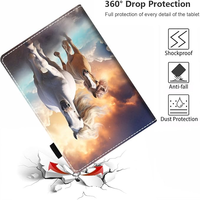 Case for All-New Amazon Kindle Fire 7 Tablet (7 Inch 12th Generation 2022 Release) Slim PU Leather Stand Cover with Card Slot &amp Auto Wake/Sleep Running Horse