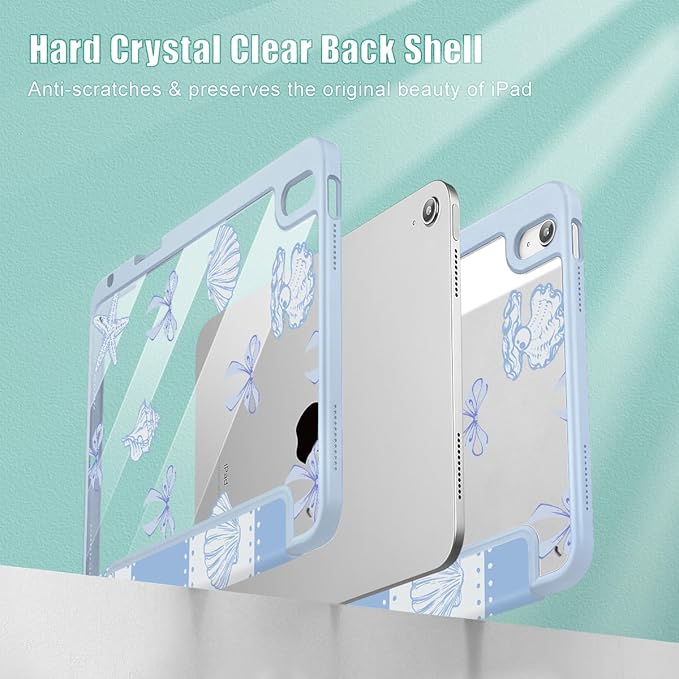 May Chen Case for iPad Air 13 Inch M4 2026 M3 2025 M2 2024 [Built-in Pencil Holder] Shockproof Cover with Clear Transparent Back Shell Auto Sleep/Wake Cover Blue Checkered