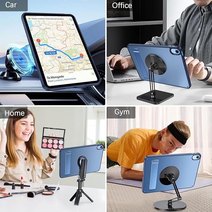 Telaso Magnetic Case for iPad (A16) 11th Generation 11 Inch 2025/ iPad 10th Generation 10.9 Inch 2022 with Invisible Portrait/Landscape Stand Hard Translucent Matte Back Protective Cover Blue