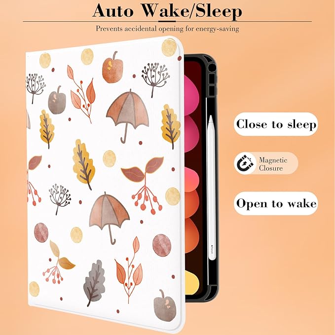 MAYCARI Fall Orange Apples Leaves iPad Case for iPad Air (M2) 2024 13 Inch with Pencil Holder Handmade iPad Air 6th Generation Case Autumn Fine Grained iPad Protecitve Hard Case with Auto Wake/Sleep