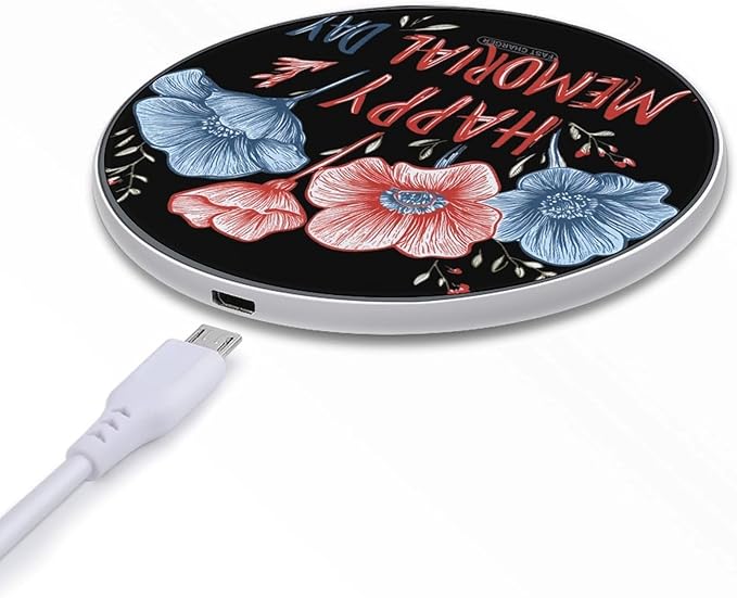 Happy Memorial Day Flower Phone Charger Magnetic Charging Pad Anti-Slip with USB Cable