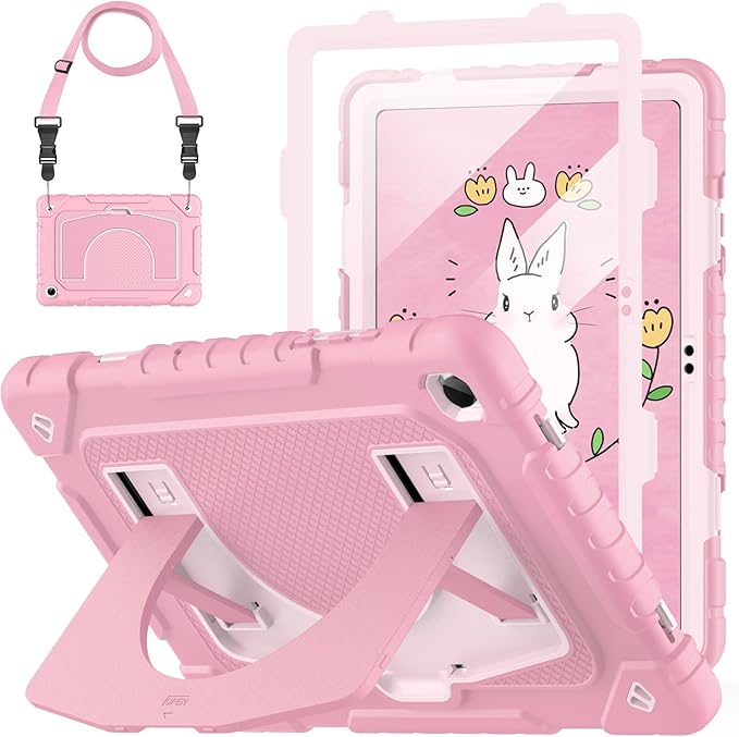 OKP Case for Samsung Galaxy Tab A9+ Plus 11 Inch 2023/ A11 Plus 2025 Shockproof Rugged 11 Galaxy A9+/ A11+ Tablet Cover with Built-in Screen Protector Shoulder Strap Kickstand Pink+Light Pink